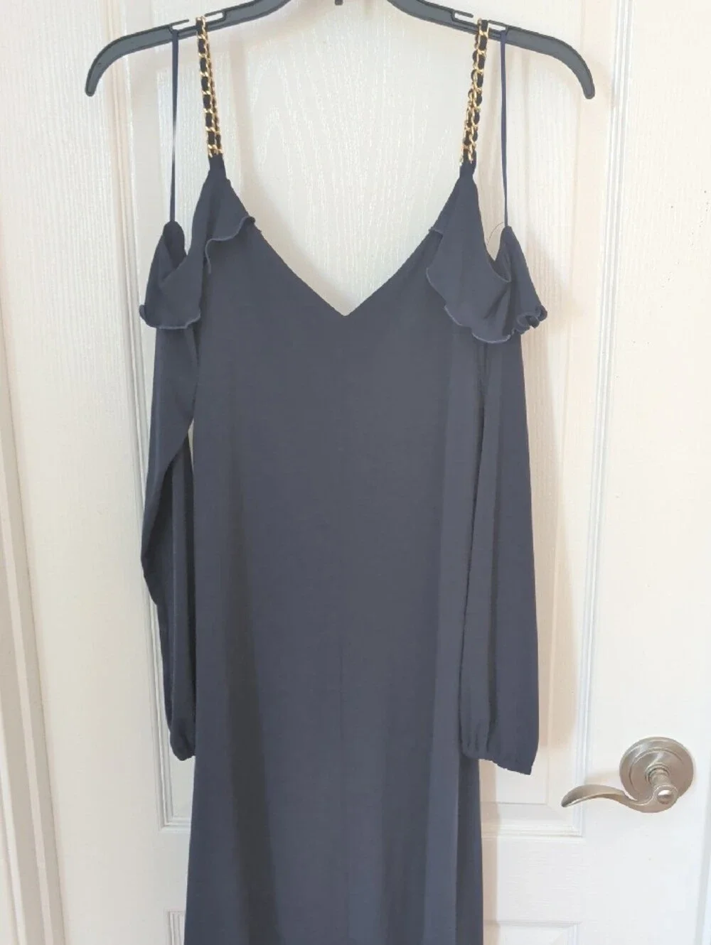 Michael Kors Navy Cold-Shoulder Long Sleeve Dress with Chain-Strap